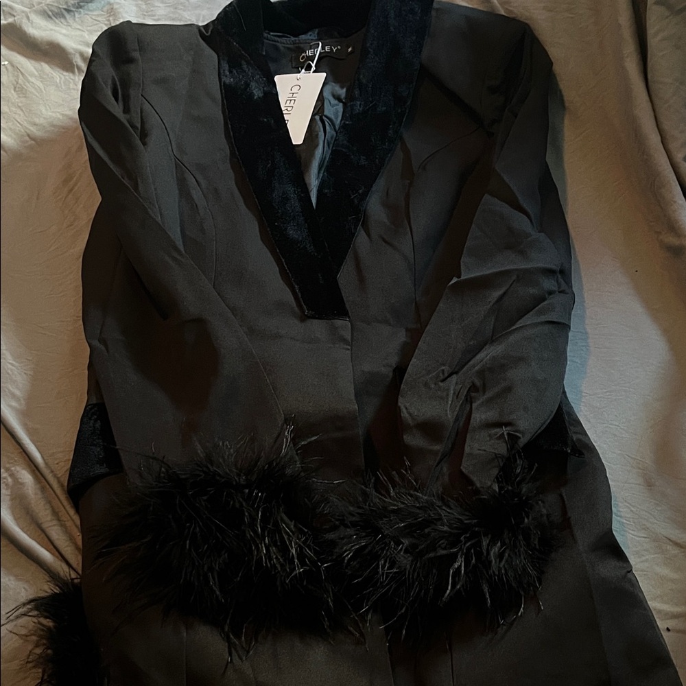 Black Coat with Faux Fur Trim